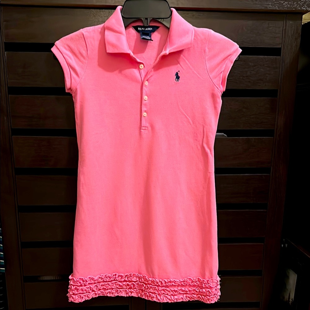 Polo by Ralph Lauren Pink Kids Polo Shirt dress with ruffle bottom